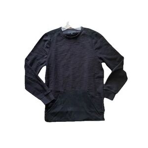 Matiere Men's LG Long Sleeve Crew Neck Black textured Shirt kangaroo‎ pocket